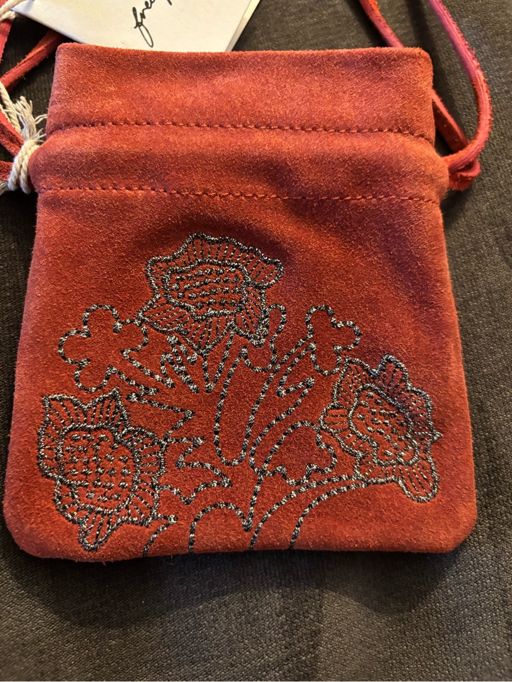 Plush Embroidered Drawstring Crossbody Mini Pouch